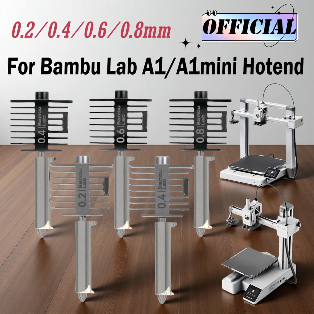 طقم فوهة ساخنة متعددة الأحجام رسمي من Bambu Lab A1/A1 Mini | مجموعة فوهة فولاذ مقوى 0.4 ملم ترقية تجميع طرف ساخن بتدفق قياسي