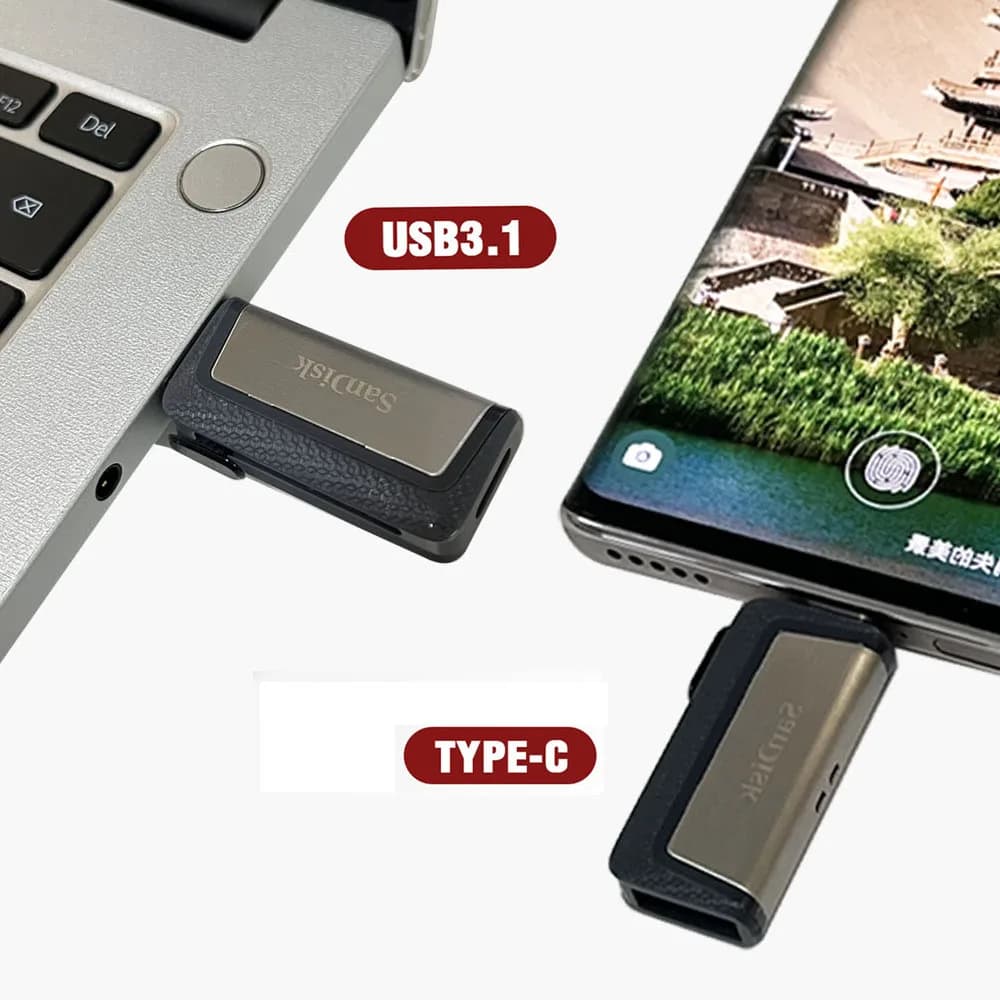 SanDisk 2-in-1 Ultra Dual Drive USB Type-C بسعات 64 جيجابايت و128 جيجابايت و256 جيجابايت OTG USB3.1 بسرعة تصل إلى 150 ميجابايت/ثانية مع منافذ USB Type-C وUSB Type-A - 6