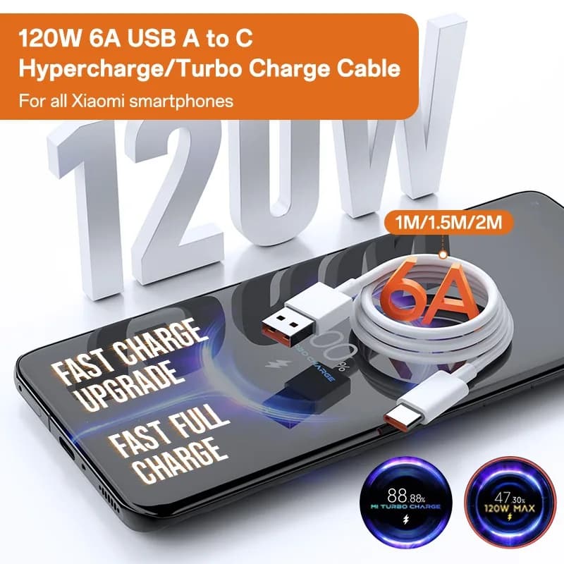 Xiaomi Original Usb Type C Cable 120W 67W Turbo Fast Charger Mi 15 14 13 12T Pro 12 11 Ultra Poco X6 X7 Redmi Note Black Shark 5 - 2