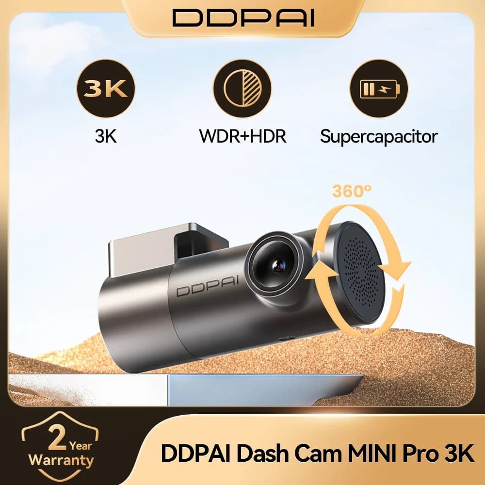كاميرا DDPAI MINI Pro 3K HDR جديدة بدقة 1620P، مسجل فيديو للسيارة مع واي فاي ورؤية ليلية WDR وتحكم صوتي ومراقبة وقوف السيارات 24 ساعة وزاوية رؤية 143 درجة