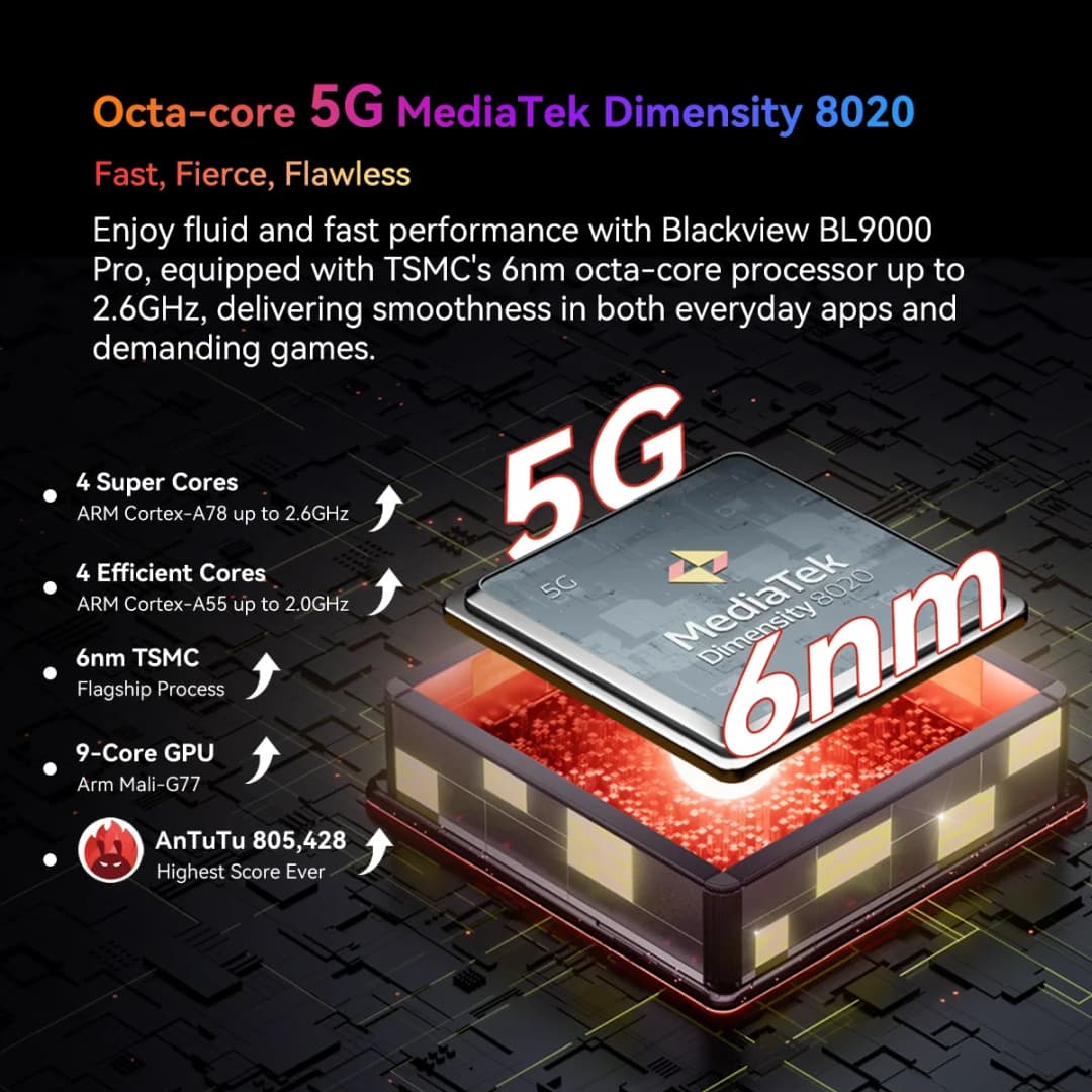 Blackview BL9000 PRO 5G Rugged Smartphone 6.78'' FHD 12GB 512GB Infrared Imaging Camera 8800mAh Android 14 - 4