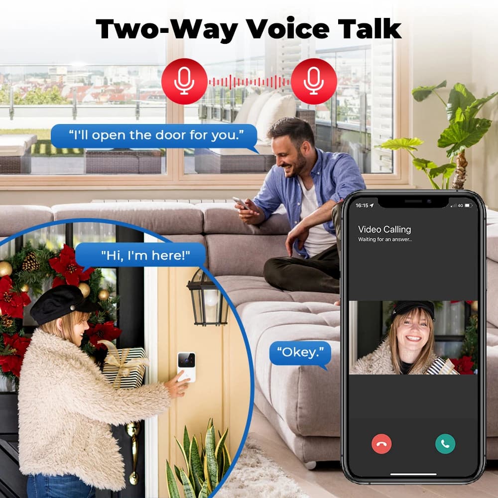 جرس باب ذكي بتقنية WiFi، نظام إنتركوم ثنائي الاتجاه، رؤية ليلية بالأشعة تحت الحمراء، مراقبة أمنية منزلية، كاميرا جرس الباب - 5