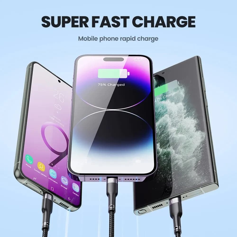Toocki 3 in 1 USB Cable 6A 100W Micro USB Type C Charging Cable For iPhone 14 13 12 Huawei Honor Xiaomi 13 ViVo Oppo Data Cord - 6