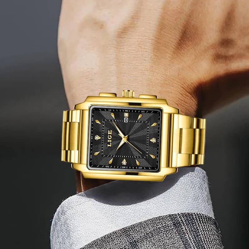LIGE Fashion Business Watch Men Square Sport Waterproof Watches For Men Top Brand Luxury Military Quartz Chronograph Wristwatch - 5