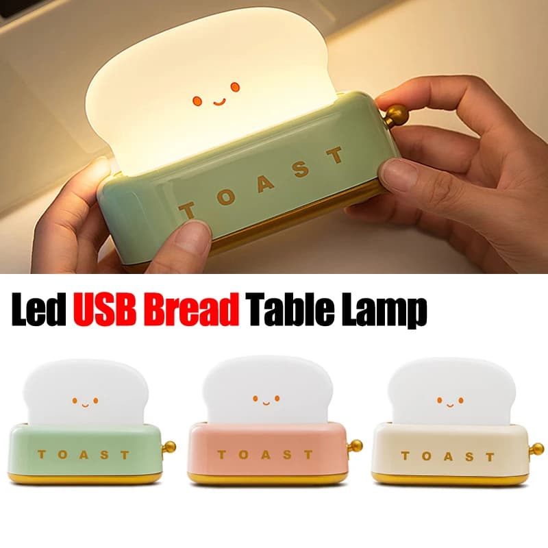 إضاءة طاولة على شكل خبز محمص إضاءة ليلية إبداعية قابلة لإعادة الشحن عبر USB مصباح LED ديكور غرفة نوم طفل هدية عيد ميلاد - 2
