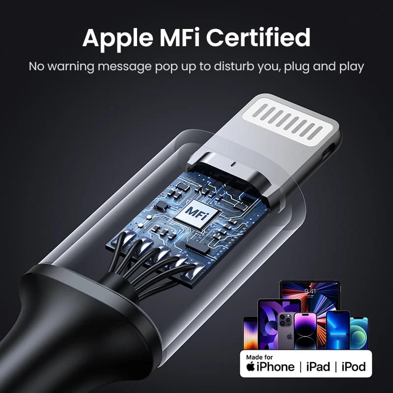 كابل يو جرين MFi 20 واط PD من USB C إلى لايتنينج لهواتف آيفون 14 و13 و12 برو ماكس - شحن سريع كابل Type C لآيفون وآيباد - 4