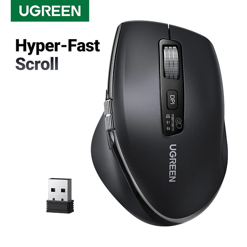 ماوس UGREEN لاسلكي بتقنية بلوتوث 5.4 و2.4 جيجاهرتز، تصميم مريح بدقة 5000DPI، متوافق مع ماك بوك والأجهزة اللوحية والكمبيوتر المحمول والكمبيوتر الشخصي