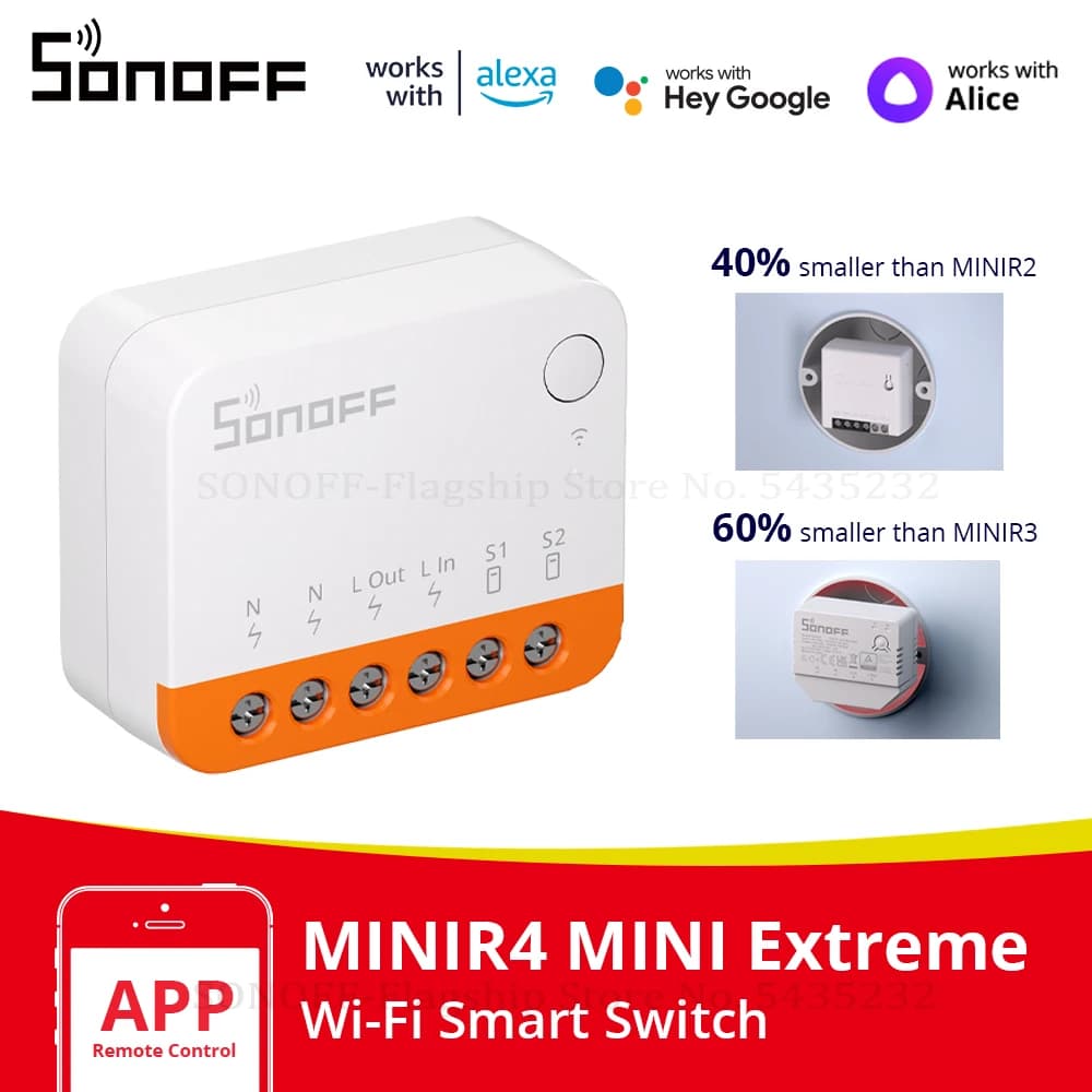 SONOFF MINIR4 مفتاح ذكي WiFi تحكم ثنائي مصغر متوافق مع R5 وS-MATE وصوت Alexa وAlice وGoogle Home