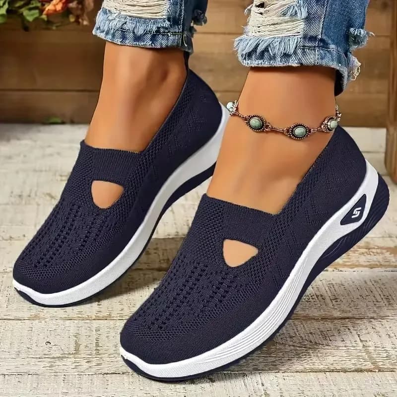 Women's shoes, casual sports shoes, solid color breathable sports soft-soled lightweight walking shoes, low-top knitted casual s - 3