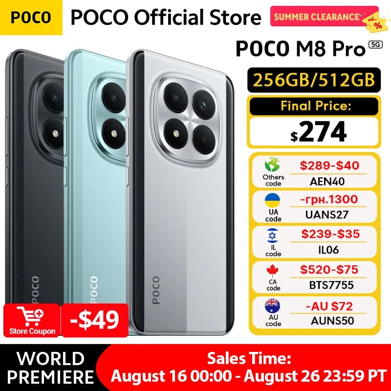 جديد هاتف POCO M8 برو 5G نسخة عالمية سناب دراجون 7s الجيل 4 NFC 6.83 بوصة 1.5K شاشة 120 هرتز بطارية 6500 مللي أمبير شحن 100 واط كاميرا رئيسية 50 ميجابكسل