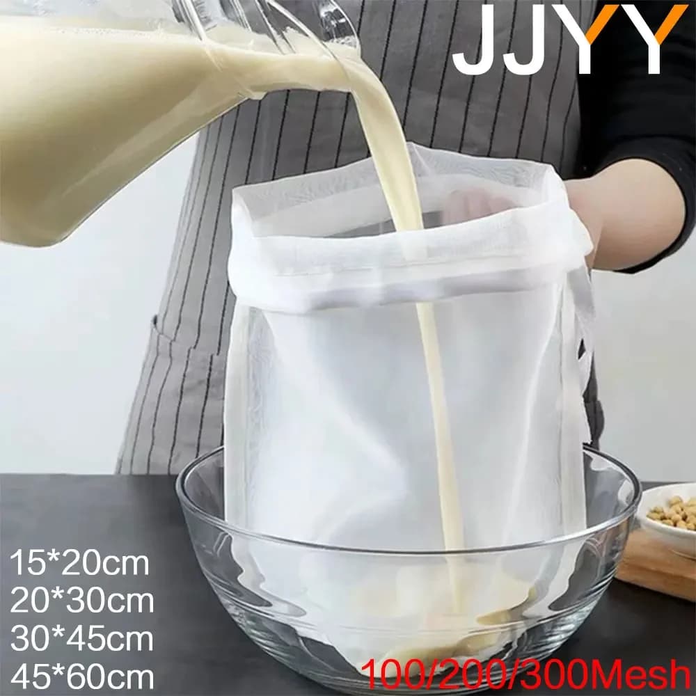 JJYY 100/200/300 شبكة نايلون فلتر كيس حليب المكسرات شبكة الزبادي الشاي البيرة القهوة الزيت فلتر الطعام مصافي شبكة أكياس مصفاة المطبخ