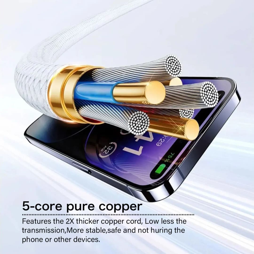 كابل USB-C أصلي لهواتف آيفون 17 16 15 برو ماكس PD شحن سريع 60 واط لهواتف هواوي شاومي سامسونج جوجل سلك مضفر Type C - 4