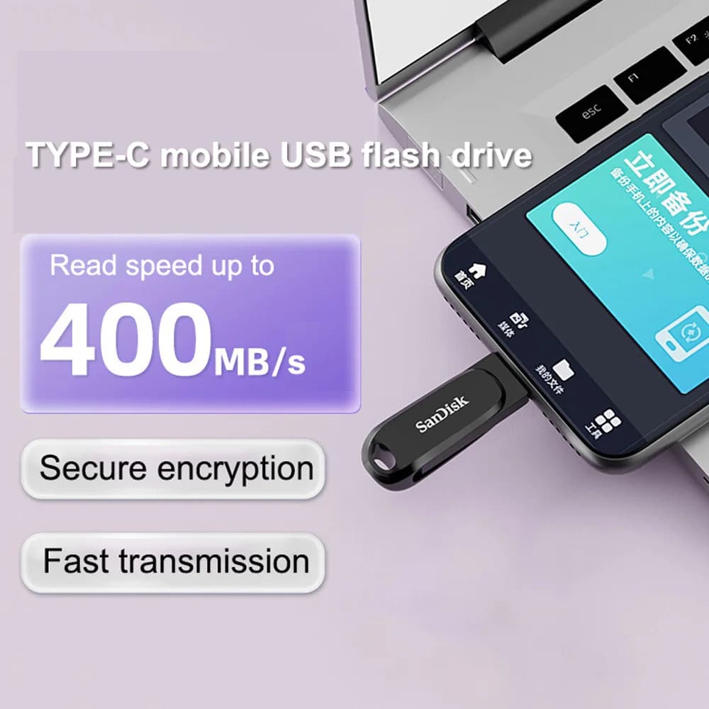 محرك أقراص فلاش SanDisk OTG Type-C USB 3.2 Gen 1 سعات 64 جيجابايت 128 جيجابايت 256 جيجابايت 512 جيجابايت Ultra Dual Drive Go USB Type-C U Disk بسرعة 300-400 ميجابايت/ثانية للكمبيوتر/ماك - 6