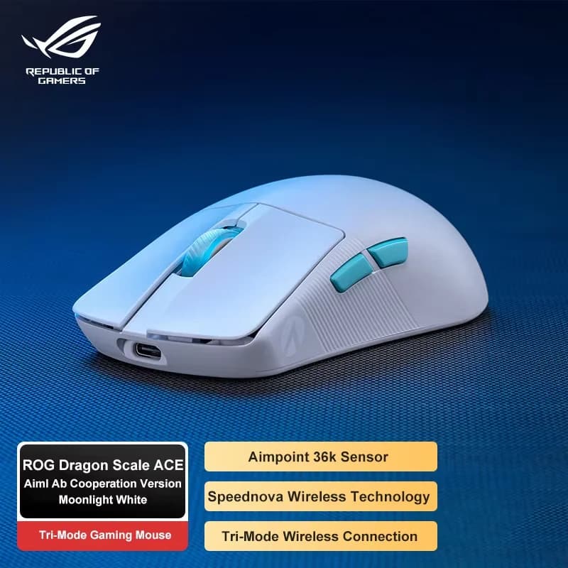 ماوس ألعاب لاسلكي ASUS ROG Dragon Scale Ace، مستشعر 36k، خفيف الوزن 54 جرام، بلوتوث، ثلاث وضعيات، تصميم متناظر - 2