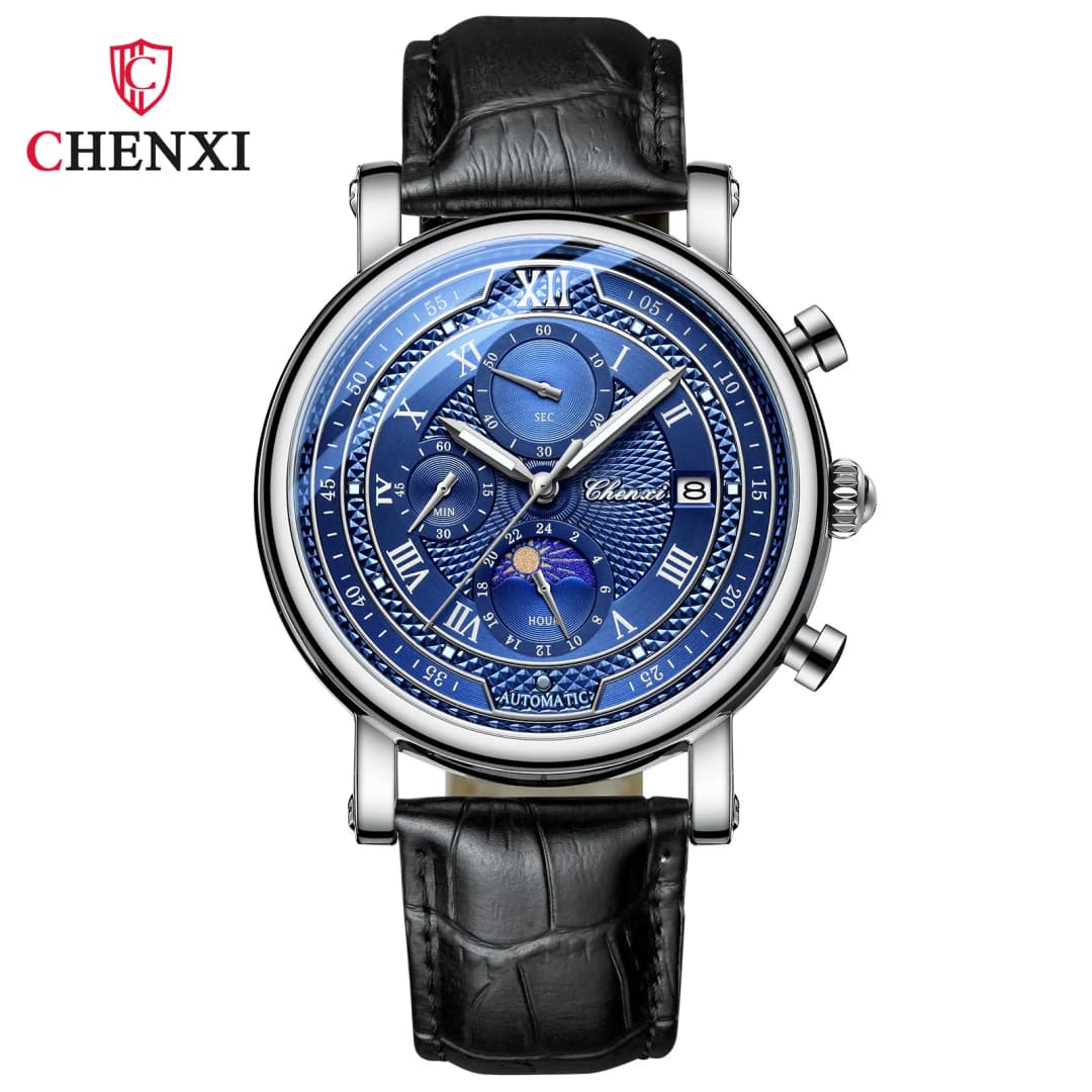 ساعة Chenxi 976 رجالية جلدية كرونوغراف مع تاريخ ومرحلة القمر، ساعة كوارتز مضيئة للأعمال - 6