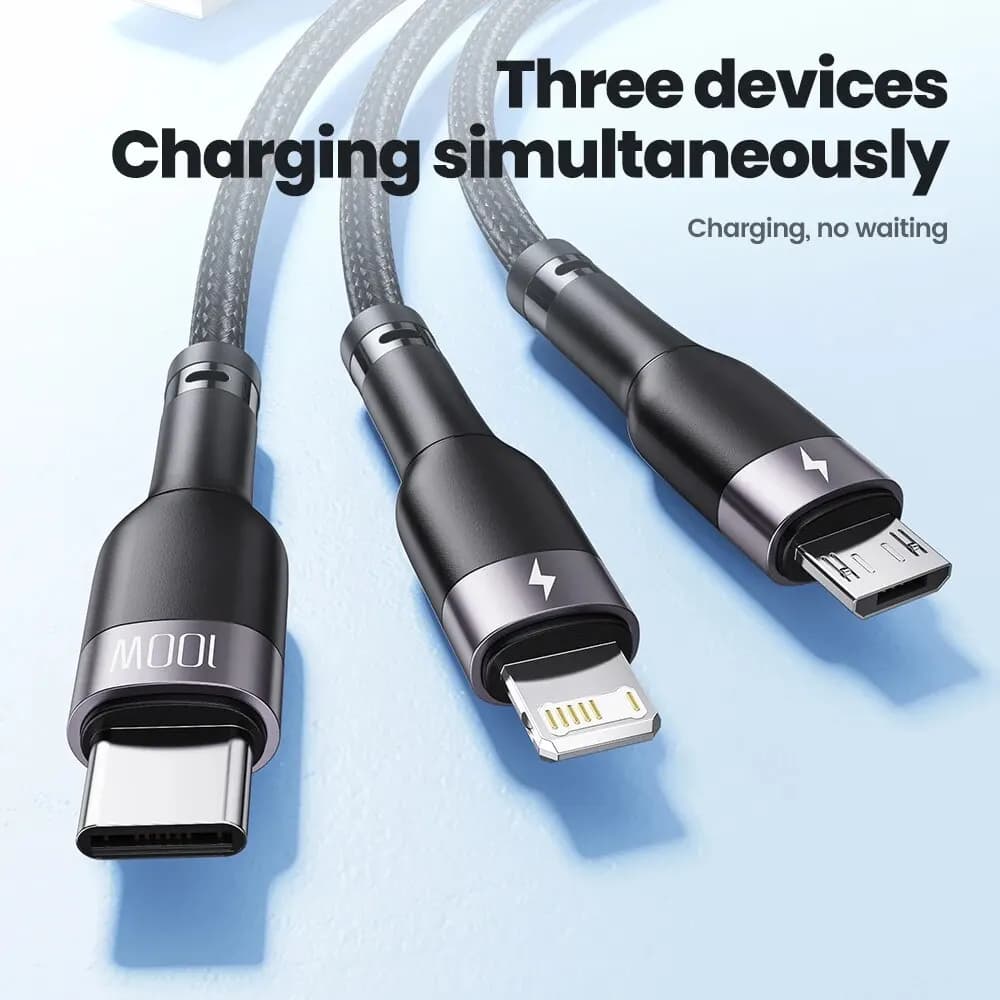 Toocki 3 in 1 USB Cable 6A 100W Micro USB Type C Charging Cable For iPhone 14 13 12 Huawei Honor Xiaomi 13 ViVo Oppo Data Cord - 3