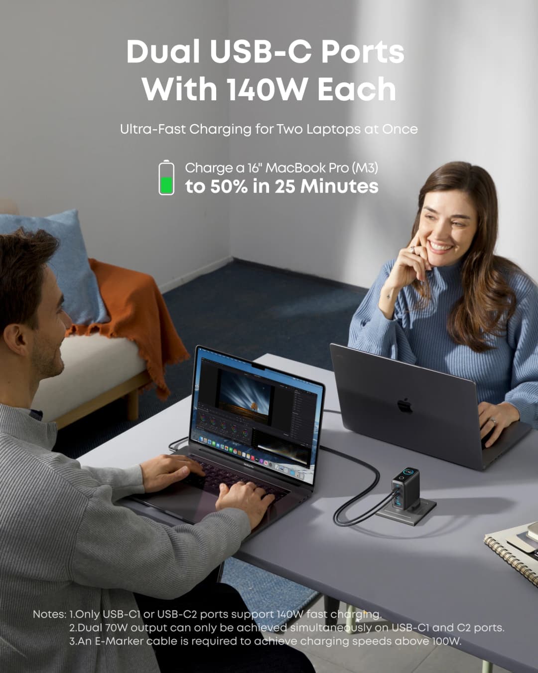 Anker Laptop Charger, 140W Max 4-Port GaN USB C Charger with Smart Display, Fast Charging Power Adapter (Include 5FT Cable) - 3