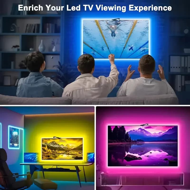 إضاءة خلفية تلفزيون LED RGBIC مع شريط إضاءة LED وحساس كاميرا وتحكم عبر التطبيق ومزامنة الموسيقى وإضاءة RGB ذكية لأجواء الألعاب - 2