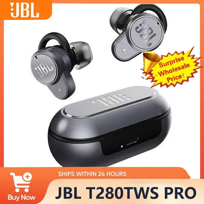 سماعات أذن لاسلكية JBL T280 TWS Pro بتقنية Bluetooth 5.3 مع باس عميق وسماعات ستيريو مقاومة للماء IPX5 مع ميكروفون HD