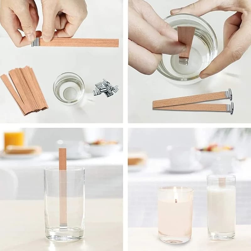 Natural Wooden Candle Wicks Wood Wick with Metal Holders for Soy Wax Candle DIY Candle Making Supplies Aromatherapy Craft - 3