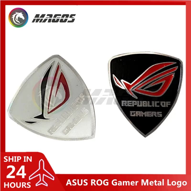 ملصق شعار معدني ASUS ROG للاعبين لهاتف وحافظة الكمبيوتر أسود/أبيض