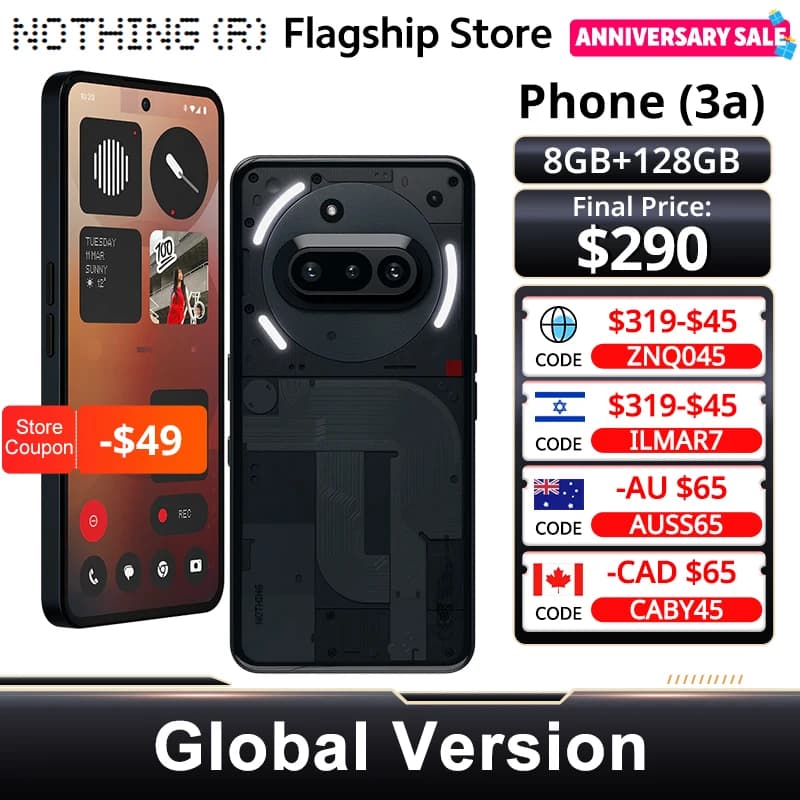 NEW Nothing Phone(3a) 5G Snapdragon 7s Gen 3 NFC 6.77‘’ AMOLED Diaplsy 120Hz 50MP Main Camera 50W Charging 5000 mAh