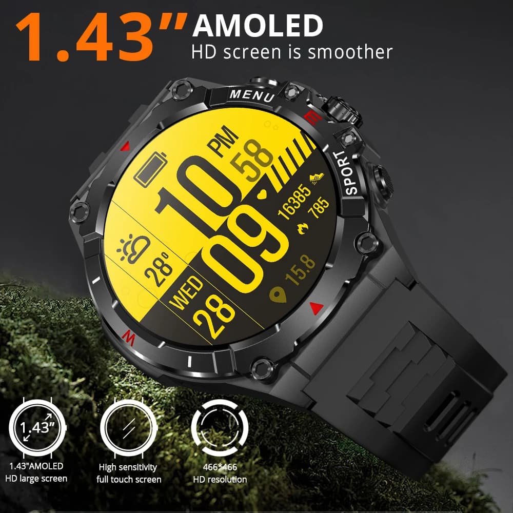 ساعة كولمي V76 الذكية بنظام تحديد المواقع GPS شاشة 1.43 بوصة Ultra AMOLED بوصلة مدمجة مقياس الارتفاع بلوتوث مكالمات هاتفية ساعة رياضية للرجال - 2