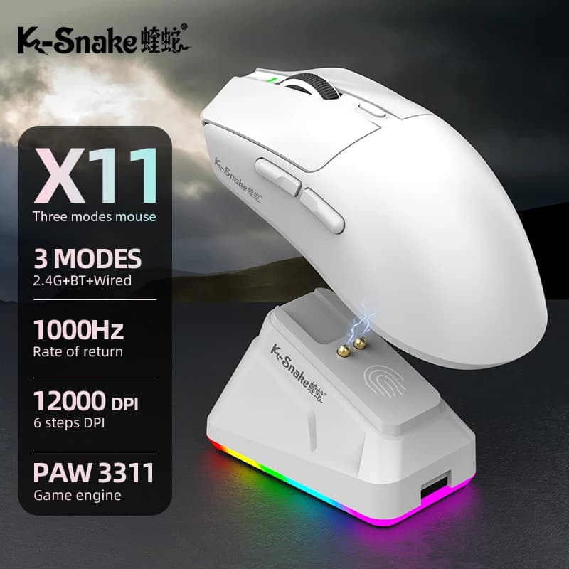 ماوس بلوتوث لاسلكي k-sanke x11 للألعاب بثلاثة أوضاع للرياضات الإلكترونية لأجهزة اللابتوب PAW311 وأجهزة الكمبيوتر المكتبية شحن مغناطيسي خفيف الوزن