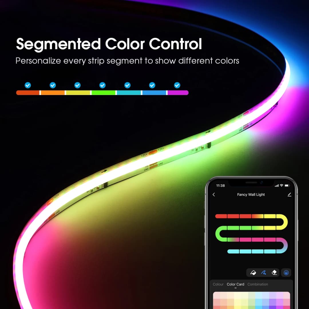 Tuya Smart WIFI RGBIC COB LED Strip Light Tape Addressable WS2811 IC Flexible RGB Neon LED Light 12V APPControl for Alexa Google - 5