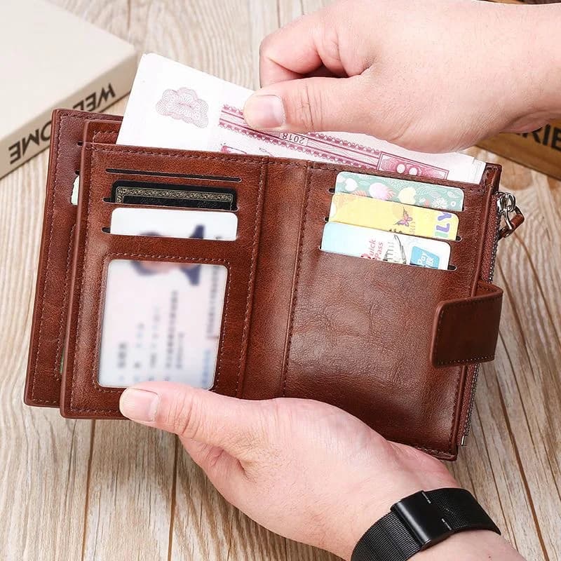 محفظة عملات رجالية مع حماية RFID ضد السرقة محفظة جلدية رجالية بحامل بطاقات عمل محفظة نقود - 5