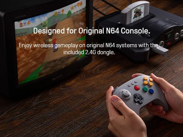 وحدة تحكم ألعاب لاسلكية 8BitDo N64 2.4G مع تأثير هول، يد تحكم مع محول لجهاز N64، تناظري 3D، متوافق مع ويندوز - 4