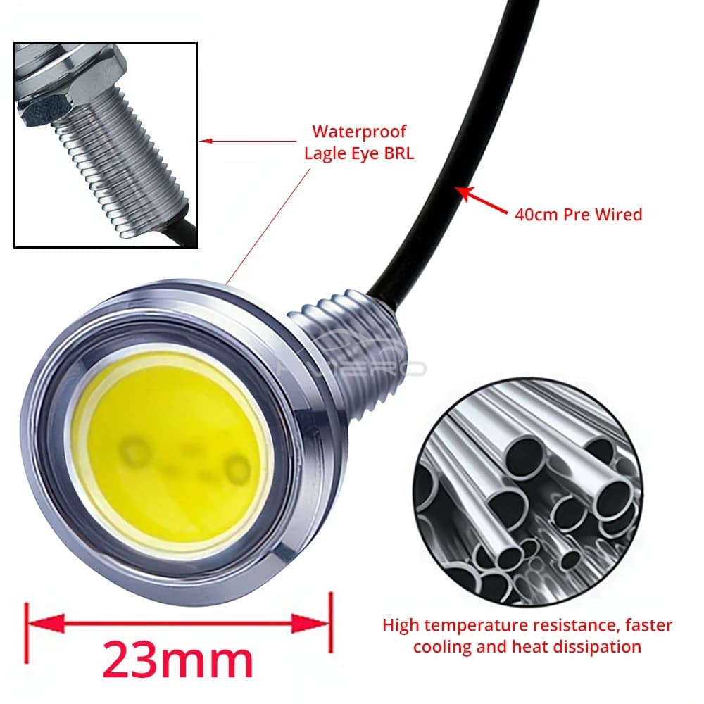 2X 23mm مصابيح LED نهارية للسيارة عين النسر غطاء فضي إضاءة ضباب 12V إشارات الرجوع للخلف مصابيح خلفية احتياطية - 5