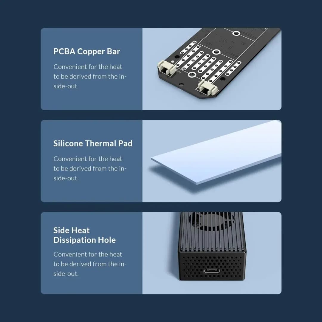 علبة ORICO M.2 NVME SSD مع مروحة تبريد مدمجة، Type-C M2 بسرعة 20Gbps، مناسبة لـ M.2 NVME 2230 2242 2260 2280 SSD - 6