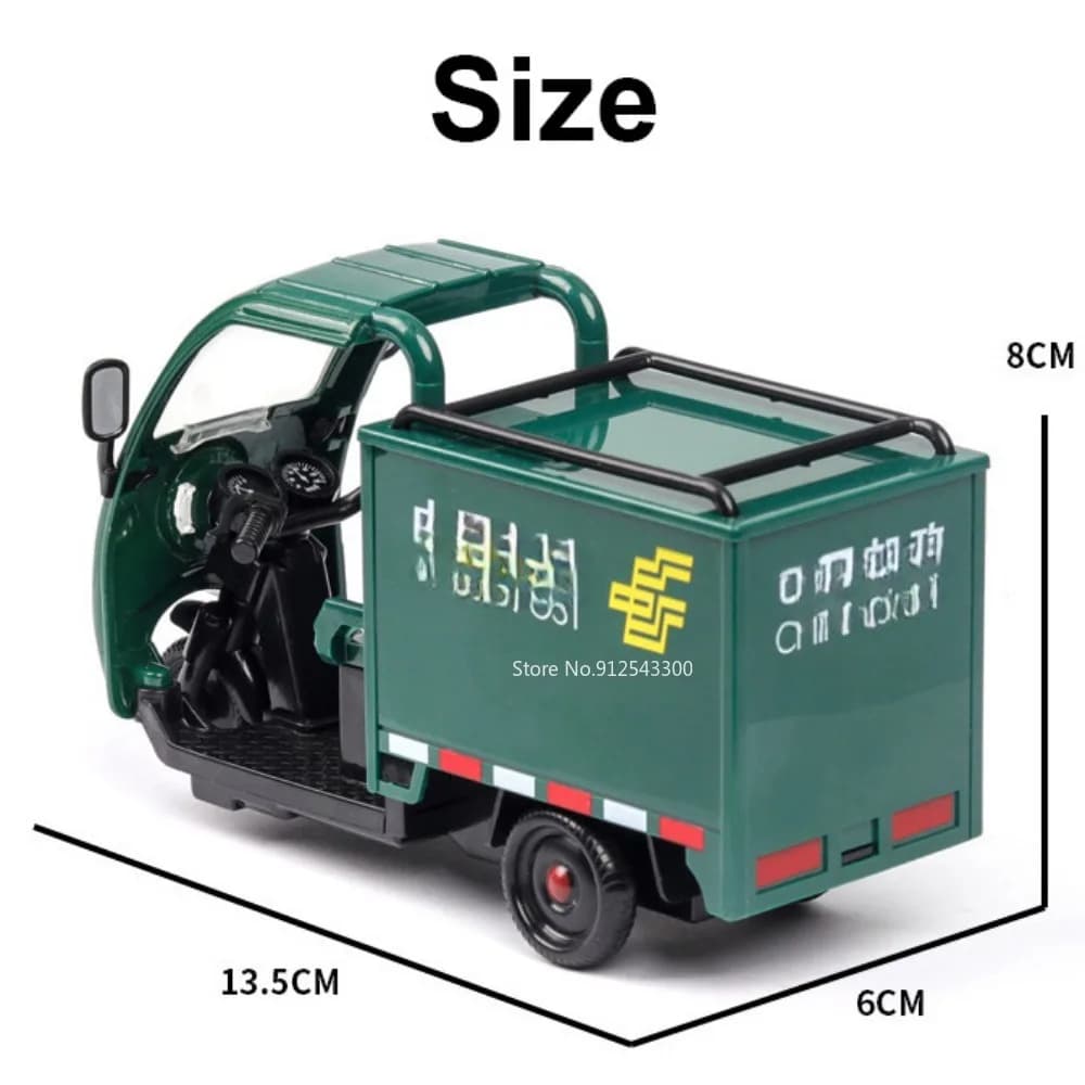 1/32 Scale Express Delivery Tricycle Model Car Toy Steerable Front Wheels Sound Light Pull Back Vehicle Models Gifts for Kids - 5