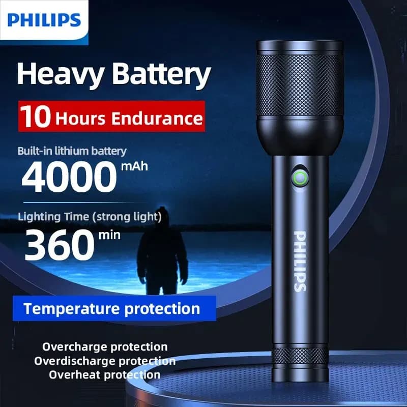 كشاف Philips SFL8168 الجديد لعام 2025 بقوة 3200 لومن ومدى 1000 متر محمول وقوي لإضاءة التخييم والمشي في الهواء الطلق