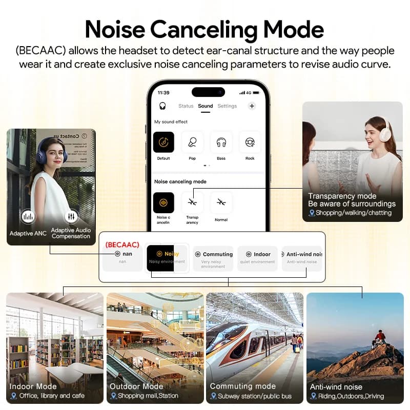 سماعات QCY H3 اللاسلكية مع إلغاء الضوضاء الهجين 43dB، بلوتوث 5.4، صوت عالي الدقة مع LDAC، عمر بطارية 60 ساعة - 5