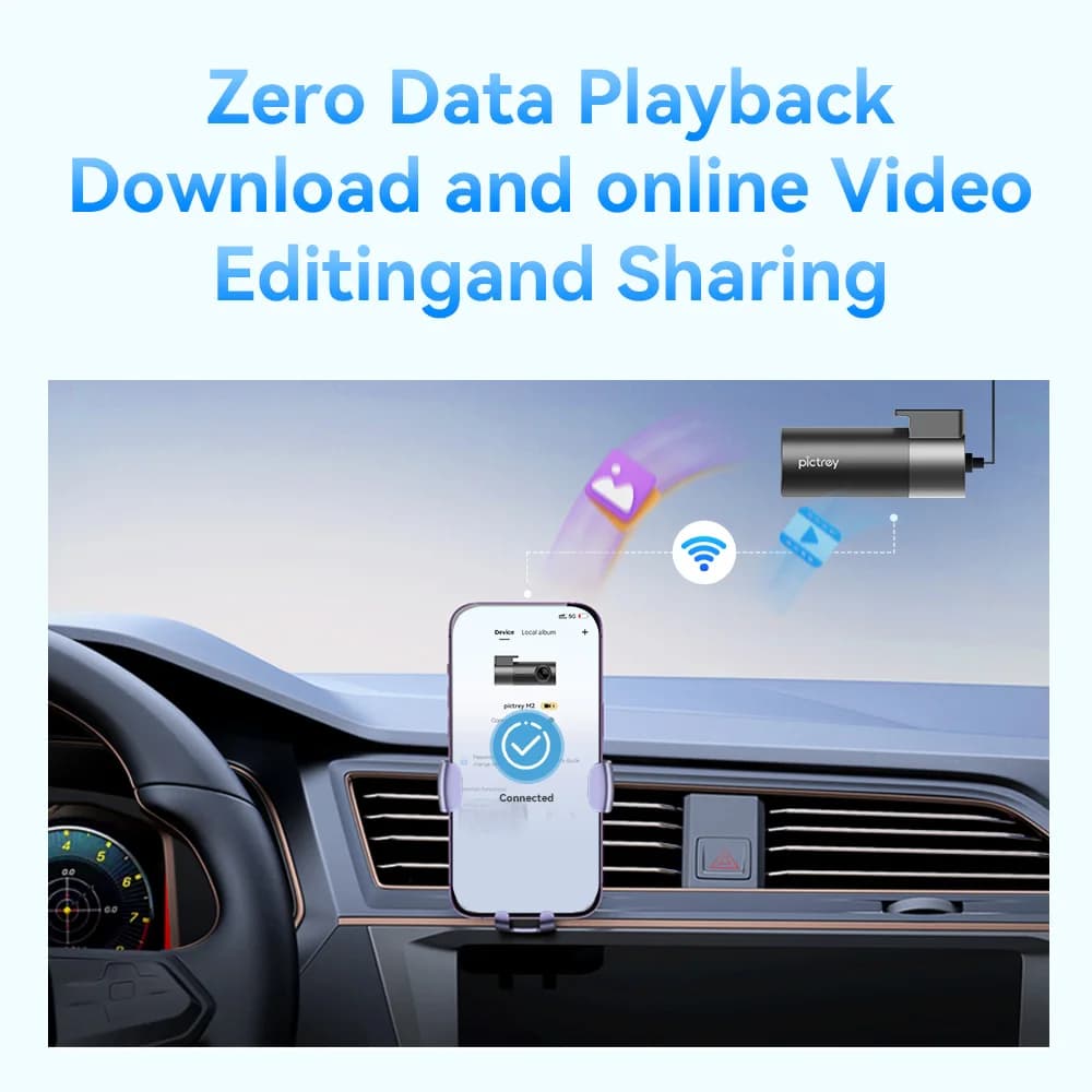 كاميرا لوحة قيادة Pictrey M2 بدقة 2K، قابلة للدوران 330 درجة، مسجل سيارة DVR مع دعم الرؤية الليلية والتحكم الصوتي الذكي، مراقبة وقوف السيارات 24 ساعة - 6