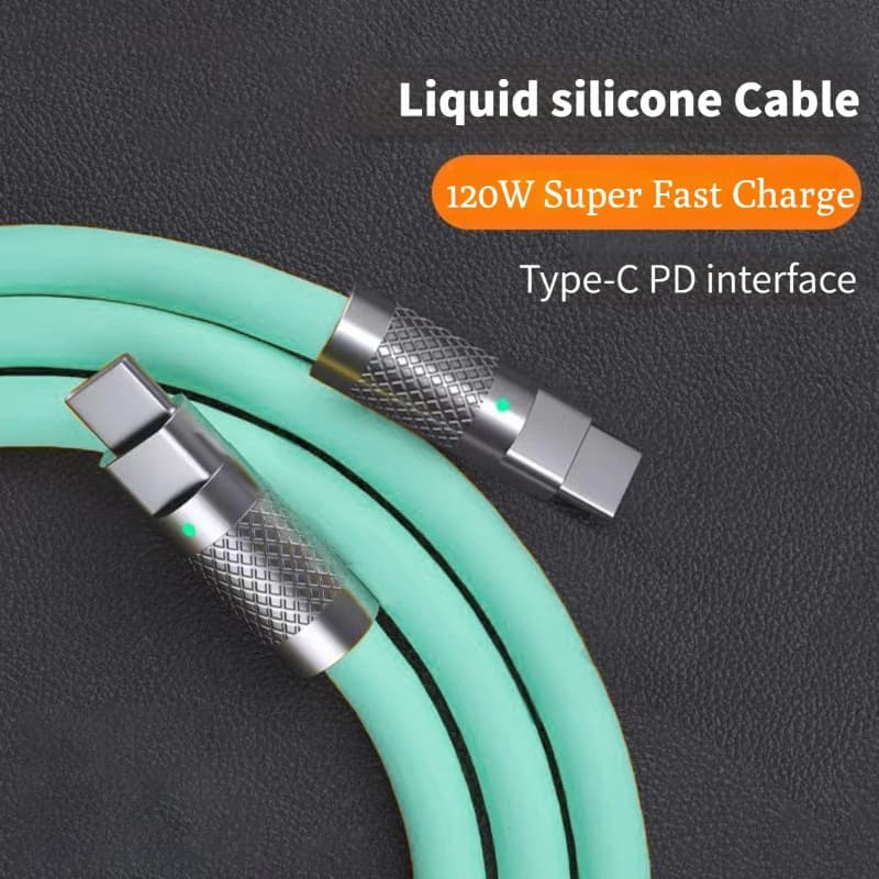 كابل شحن سريع 120 واط 6 أمبير PD من النوع C من السيليكون السائل شحن سريع 1 متر 2 متر كابل USB كابل شاحن من النوع C إلى C - 6