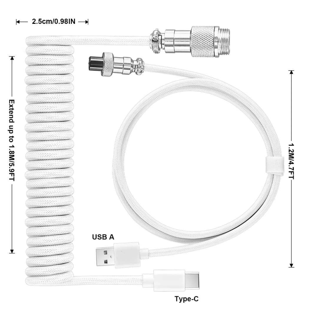 كابل ملفوف لوصل الأجهزة من نوع USB Type C للوحة مفاتيح ميكانيكية GX16 كابل طيران ميكانيكي حلزوني لألعاب لوحة المفاتيح USB - 4