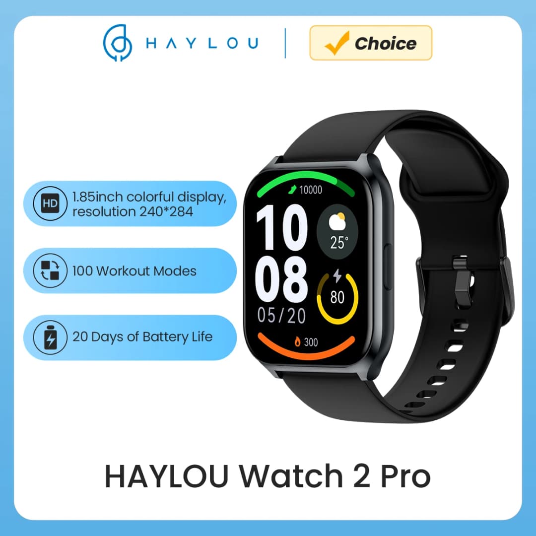 ساعة HAYLOU Watch 2 Pro (LS02 Pro) الذكية بشاشة كبيرة 1.85 بوصة و100 وضع تمرين للرجال مع مراقبة معدل ضربات القلب