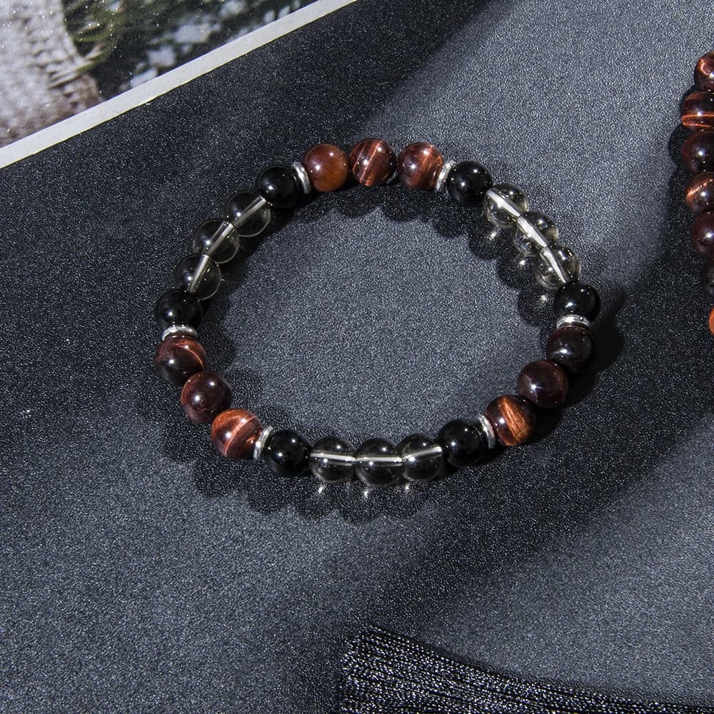8mm Red Tiger Eye Black Onyx 108 Mala Beaded Necklace Yoga Prayer Meditation Rosary for Men and Women Japamala Jewelry Set - 3