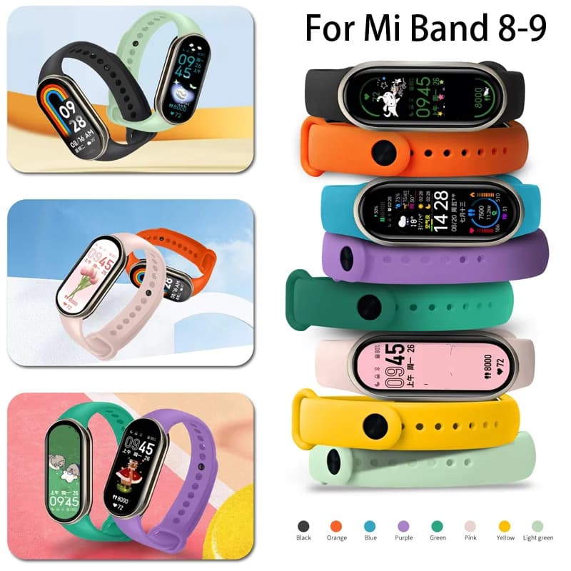 Sport Strap For Xiaomi Mi band 8-8 NFC Replacement miband9/8 silicone Bracelet waterproof Watchbands correa mi band 9 Accessorie