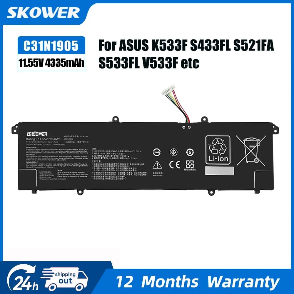 بطارية كمبيوتر محمول SKOWER C31N1905 لأجهزة ASUS VivoBook S433F وS433FL وAdolbook adol14z وadol14flc وS4600F وS5600F