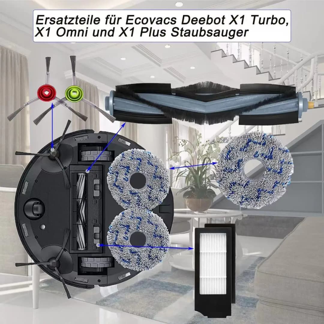 قطع غيار مكنسة روبوت Ecovacs Deebot X1 OMNI / T10 OMNI فرشاة مطاطية / جانبية، غطاء، فلتر Hepa، ممسحة قماش، كيس غبار - 3