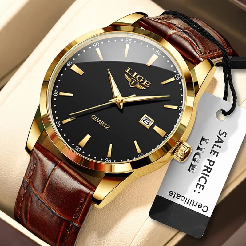 LIGE Mens Watches Top Brand Luxury Military Quartz Watch for Men Fashion Leather Waterproof Sports Chronograph Montre Homme+BOX - 6
