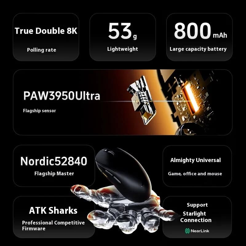 ATK A9 Ultra Wireless Gaming Mouse A9/A9 SE/A9 Plus/A9 Pro Tri-Mode 8K 53g Lightweight E-sports Gaming Mouse PC Custom Accessory - 3