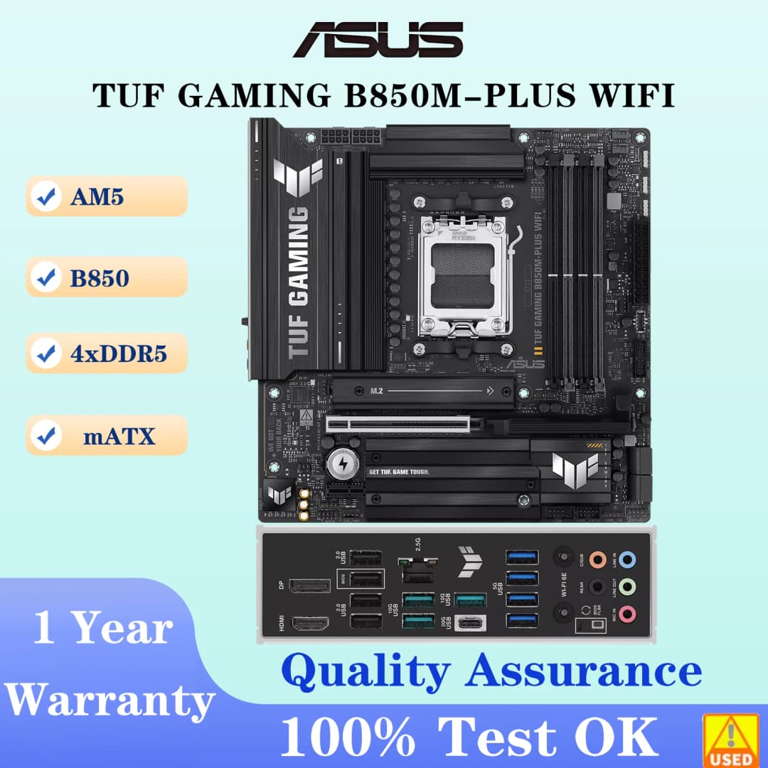 لوحة أم ASUS TUF GAMING B850M-PLUS WIFI بمقبس AM5 ومعالج DDR5 بسرعة 8000+MT/s(OC) وشريحة B850 mATX