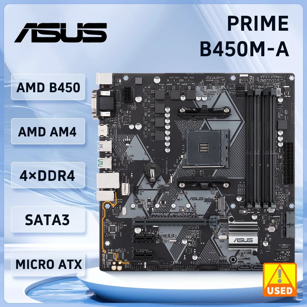 لوحة أم Asus PRIME B450M-A بمقبس AM4 وذاكرة DDR4 تدعم معالجات Ryzen 5 5600 و5700 و4300G