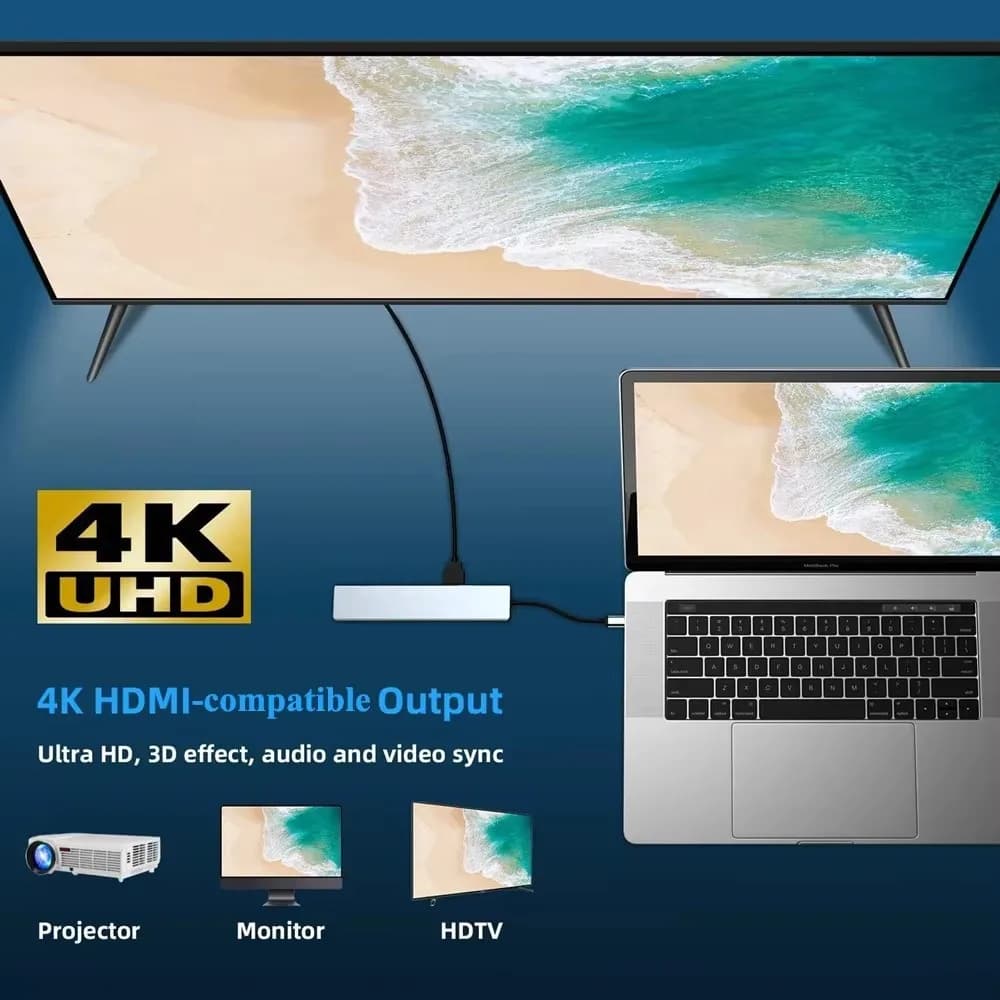 محطة توصيل USB 3.0 Type C HUB إلى HDMI 4K 30HZ، محول إيثرنت Type C إلى RJ45 100Mbps، موسع VGA، شاحن PD 100W - 4