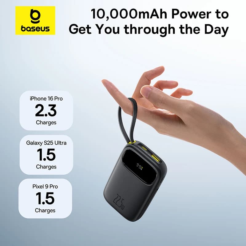 بايوس 22.5 واط 10000 مللي أمبير 20000 مللي أمبير بنك طاقة مدمج بكابل قابل للسحب USB-C و Lightning لهاتف آيفون 16 سامسونج S25 شاومي بوكو - 5